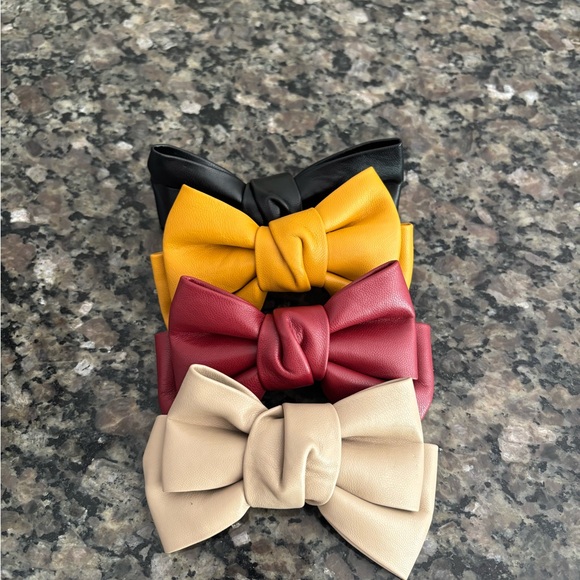 Accessories - Faux Leather Autumn Bow Hair Clips - Black, Yellow, Red, and Cream